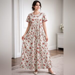 Vintage Juliet embroidered Floral Red maxi nightgown womens XL cottage grandma